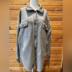 Free People ruby Gray Teddy shirt Jacket Sz M oversized